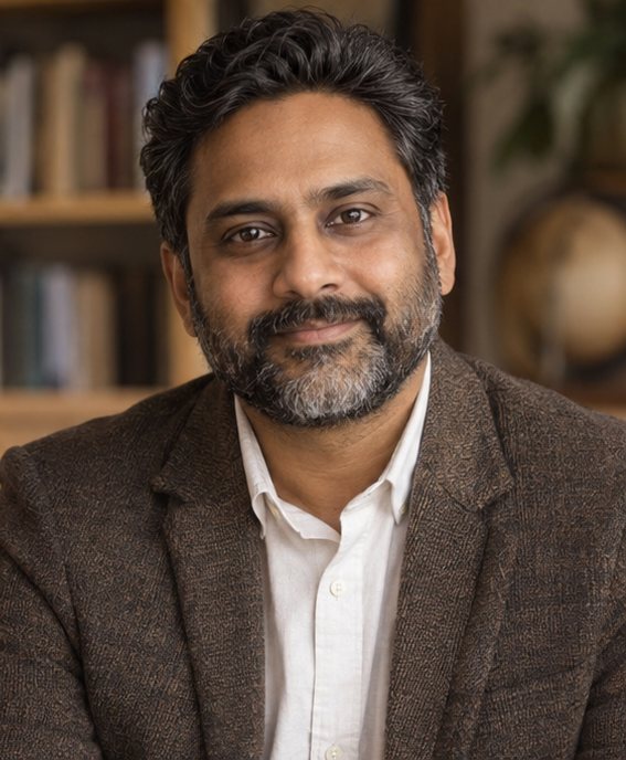 Portrait of a bearded man in a tweed jacket